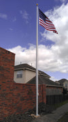 30' x 5'' x .156" 1-pc. tapered aluminum commercial flagpole. External rope windloading at 112 MPH unflagged.