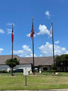 50' x 10'' x .188" 3-pc. tapered aluminum commercial flagpole. External rope windloading is 164 MPH unflagged.