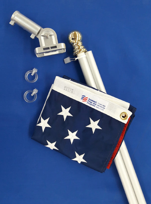 6' x 1" clear anodized aluminum Rotopole house kit with 3' x 5' U.S. flag