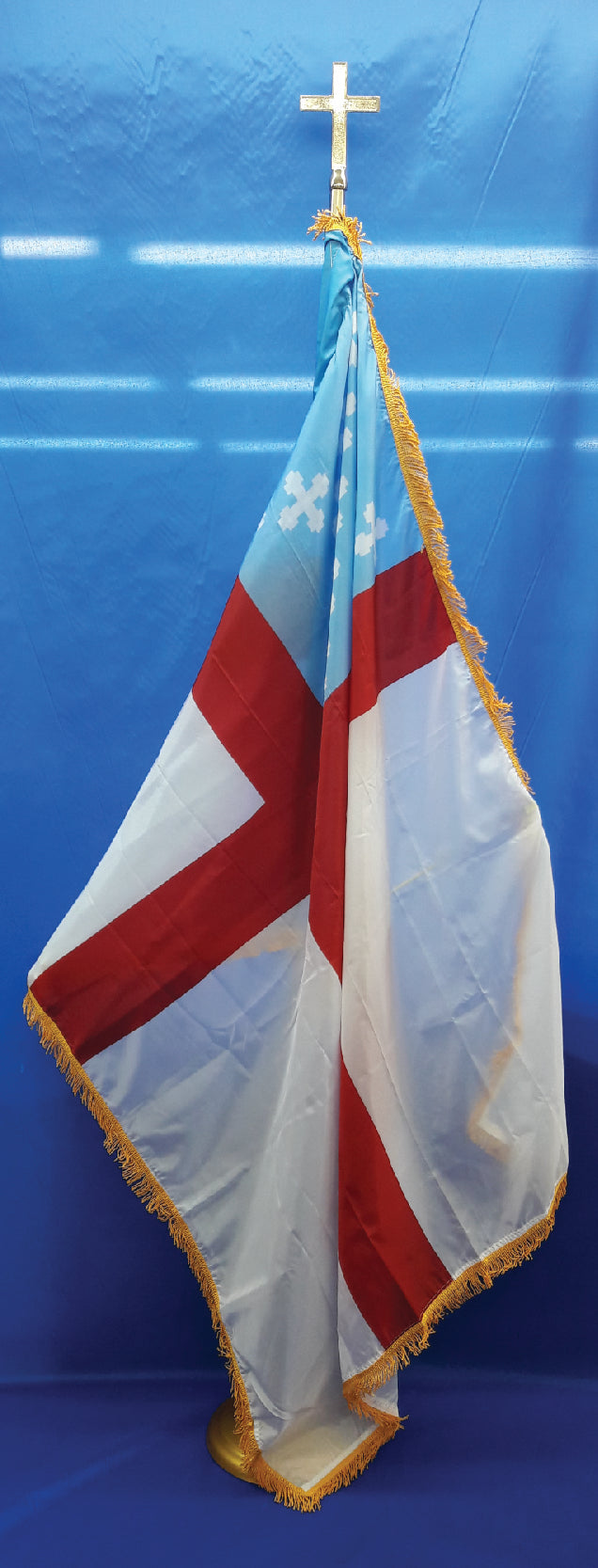 3' x 5' indoor Episcopal flag ONLY. Pole sleeve with gold fringing on three sides.
